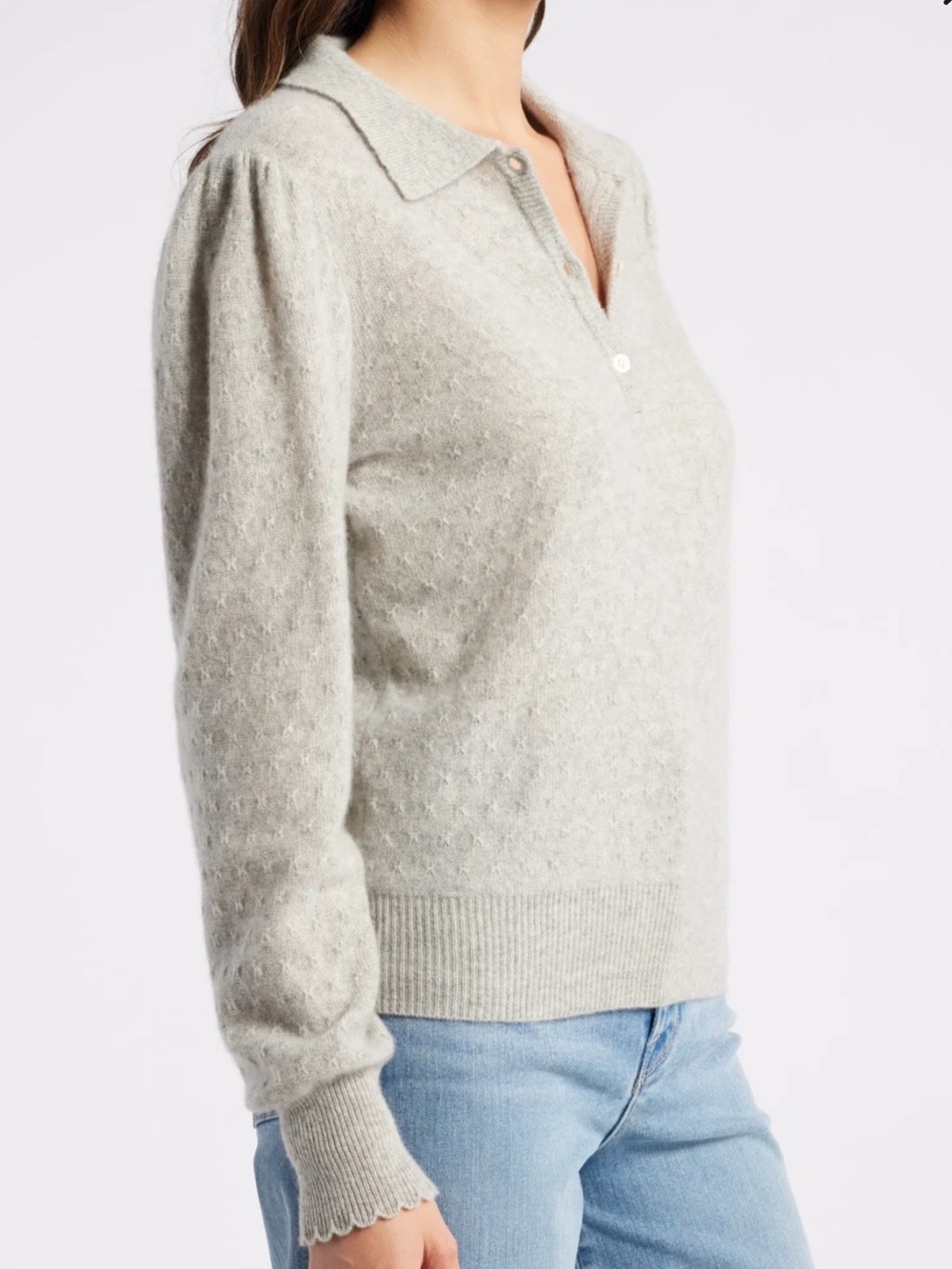 FRAME 100% cashmere soft light gray polo sweater, size L - Picture 14 of 16